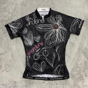 Weimostar Cycling Jersey Black Floral Print Performance Women's Large Full Zip